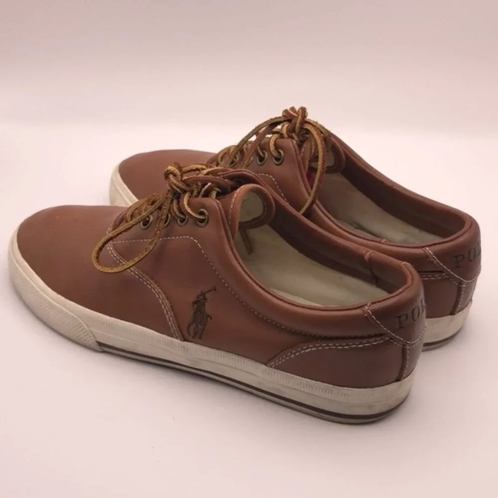 POLO RALPH LAUREN VAUGHN Size 8 D‎ Brown SOFT LEATHER Lace Boat Shoes Men's